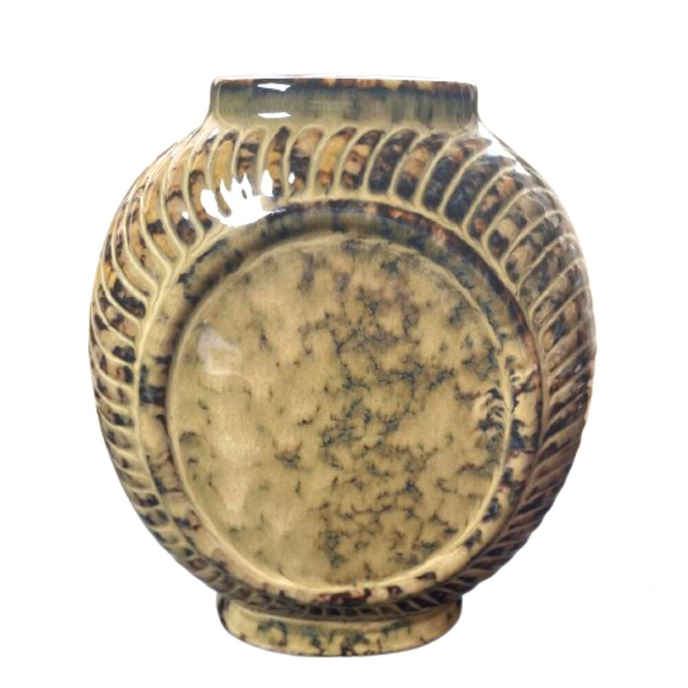 Vintage Ceramic Vase MCM Speckled Glaze with Ribbed Detailing